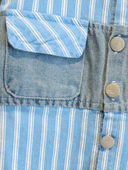 Boy's Stripes Graphic Print Fleece Denim Jacket Winter Spring Autumn