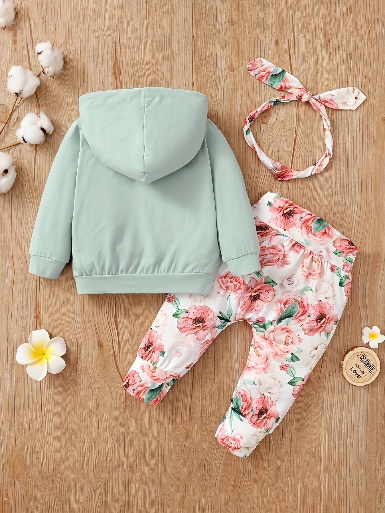 Baby Girls Hooded Pocket Long Sleeve Sweatshirt Flowers Pants Set