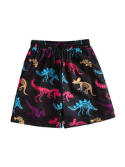 Boy's Dino Skeleton Beach Shorts Swim Trunks Halloween Style Kids' Beachwear