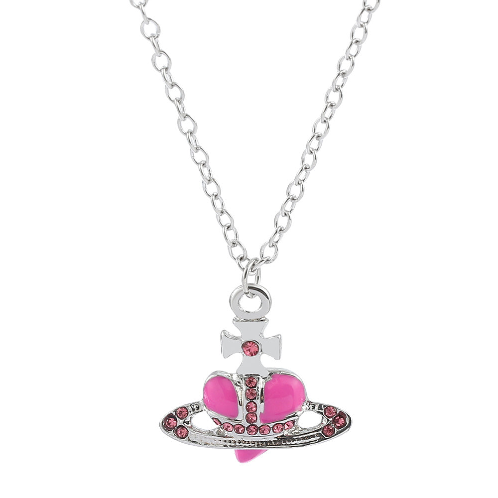 Heart Chain Necklace Rhinestone Pendant Vintage Jewelry