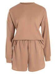 Women's Plus Waffle Knit Long Sleeve Top & Shorts Set