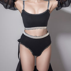 Ribbed Bra & Panties Set Seamless Lingerie S...