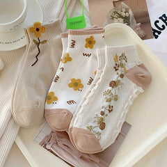 5 Pairs Floral Print Short Socks for Women