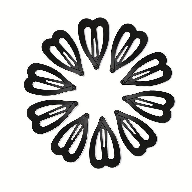 10pcs Solid Heart Barrette Metal Hair Clip Set