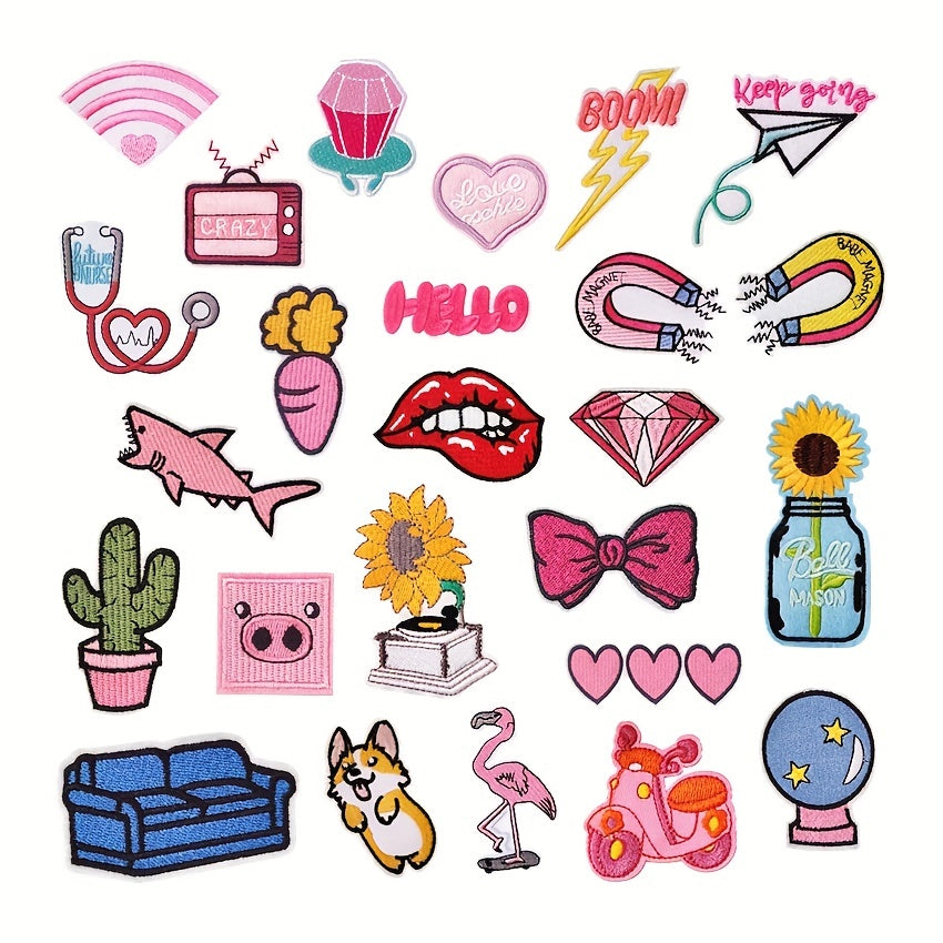 25pcs Cartoon Embroidered Patch Sew On Applique DIY Crafts Clothing Repair
