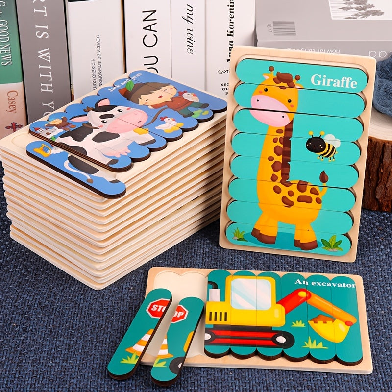Double Sided Wooden 3D Puzzles Educational Toys For Kids