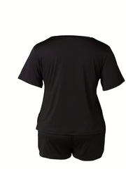  Two Piece Set Women's Plus Tee & Shorts Outfits 2 Piece Set