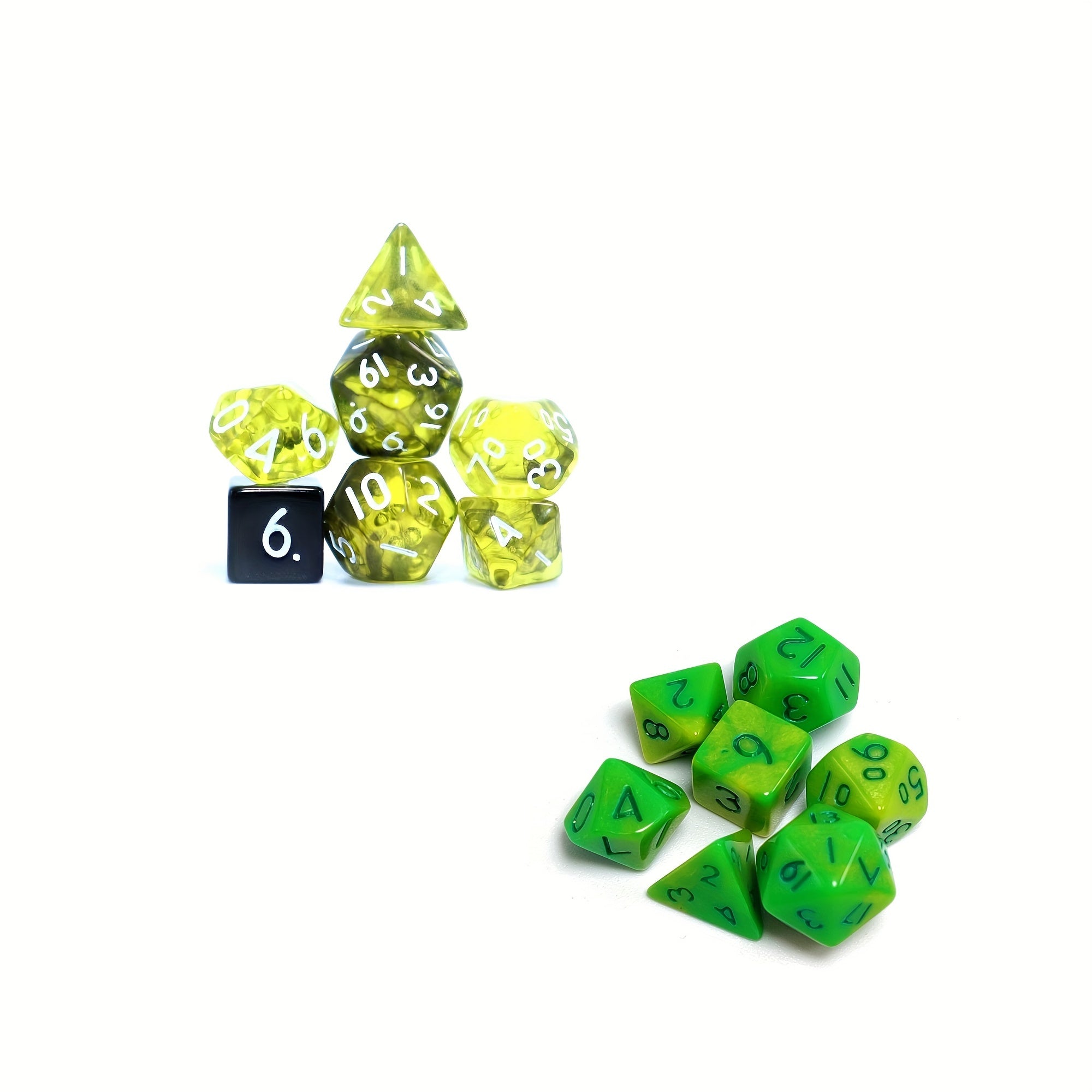 Mini 2 Dice Set Green and Yellow Polyhedral Dice for Board Game