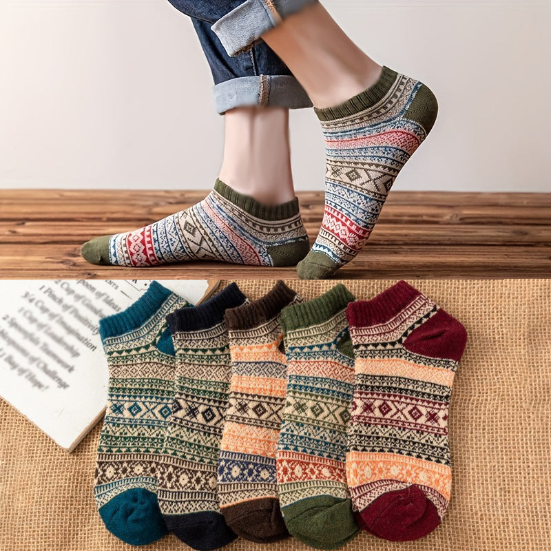 5 Pairs Geometric Pattern Low Cut Ankle Socks Women's Stockings