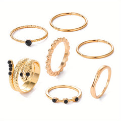 Vintage Golden Ring Set Inlaid Rhinestone Devil Eye Sun Snake Pattern