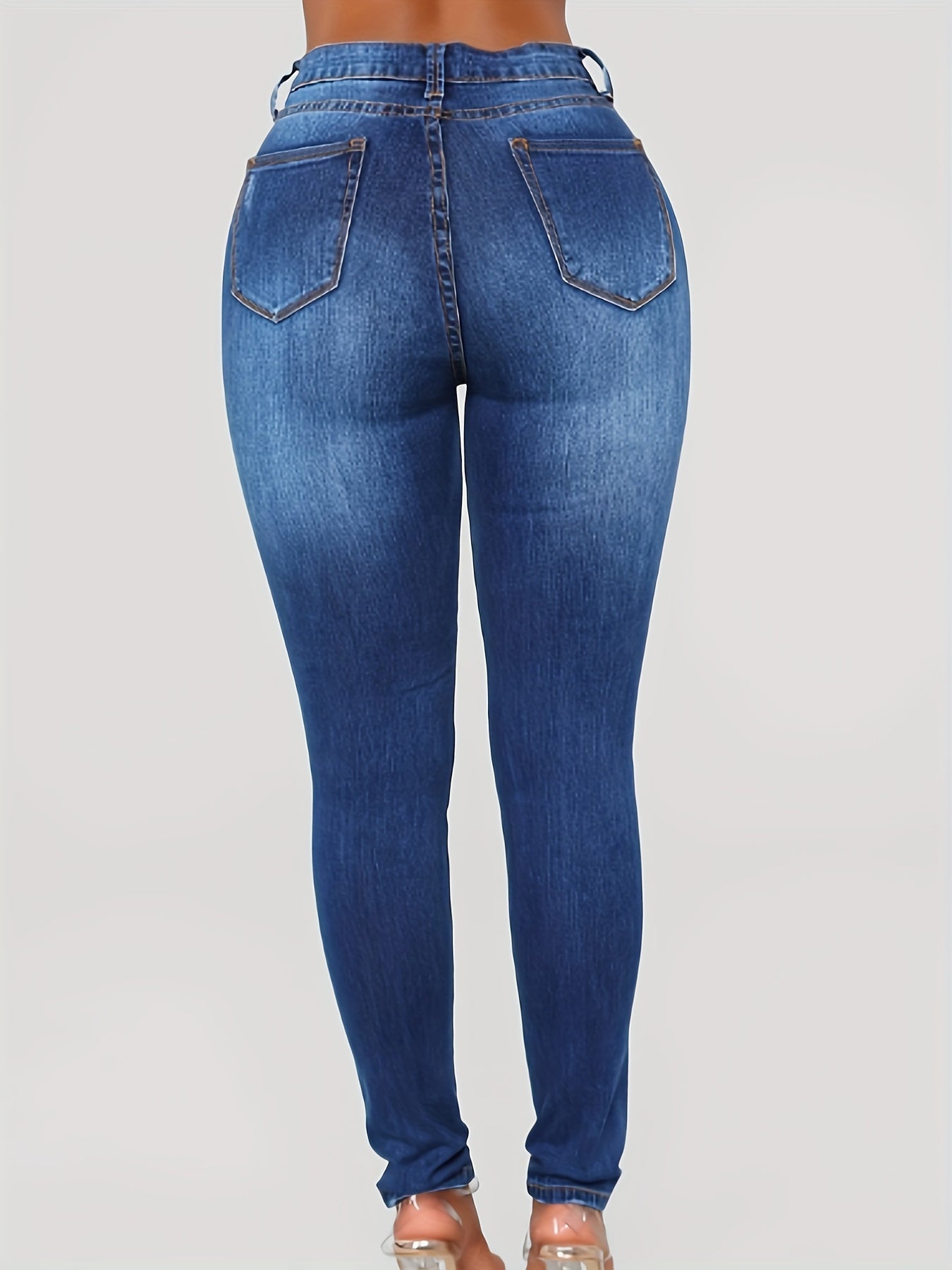 Ripped Holes Skinny Jeans Slim Fit Mid Stretch Versatile Denim Pants