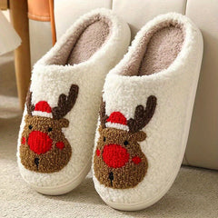 Christmas Elk Plush Slippers Cozy Indoor Shoes Women's Footwear
