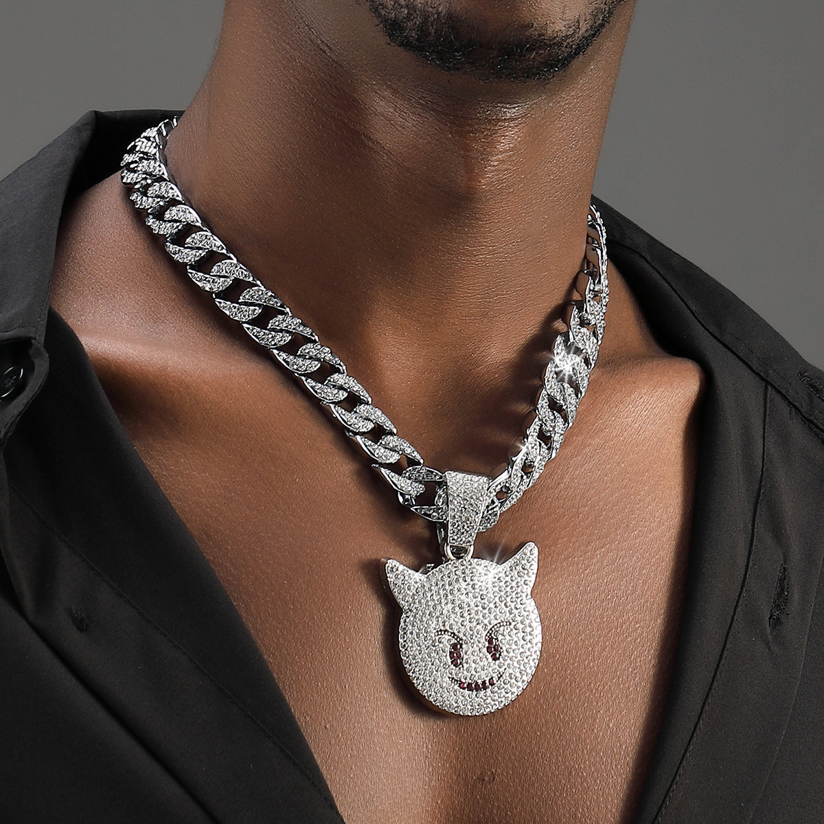 Cat Head Pendant Cuban Chain Necklace