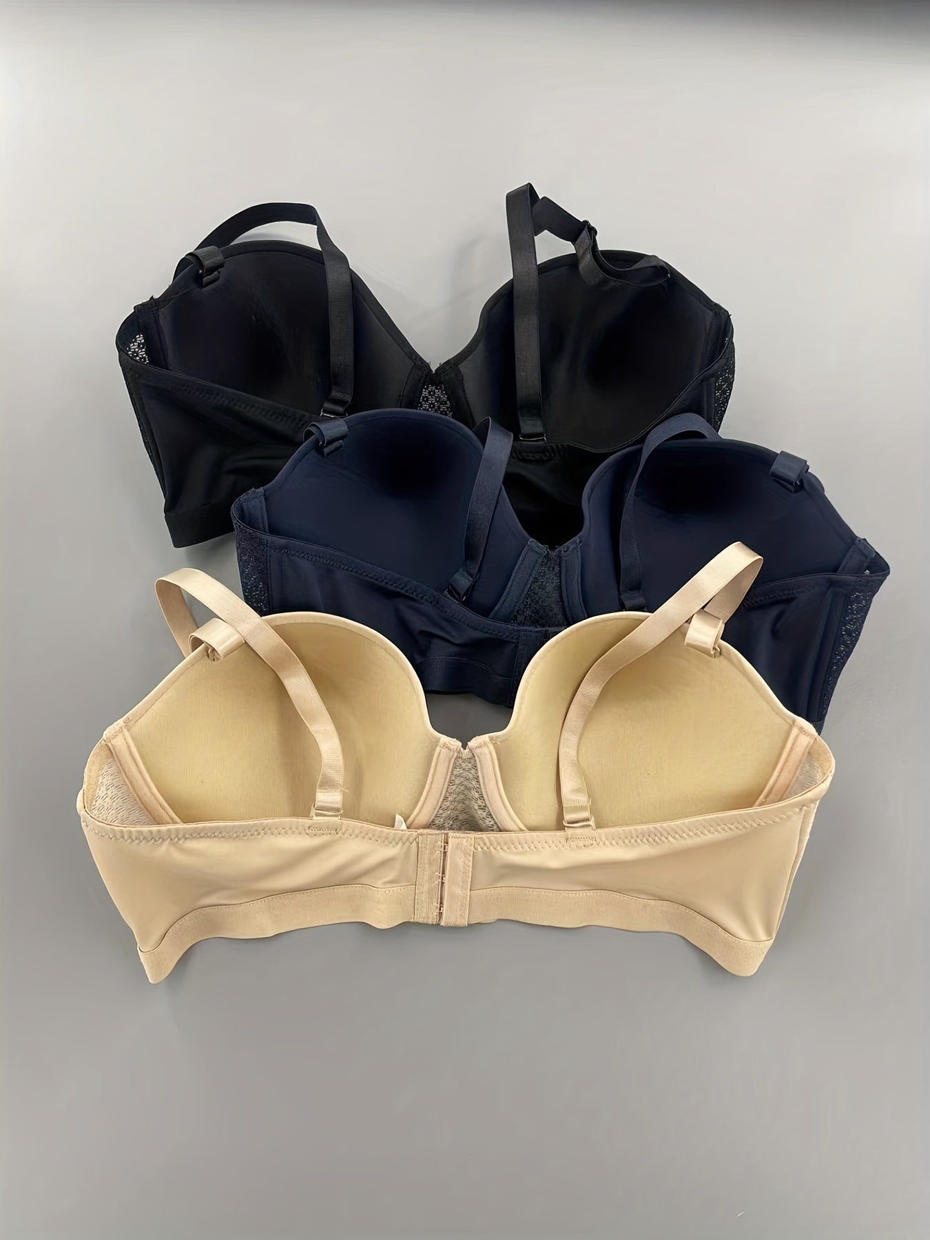 3 Pack Plus Size Strapless Push Up Removable Strap Bra Set