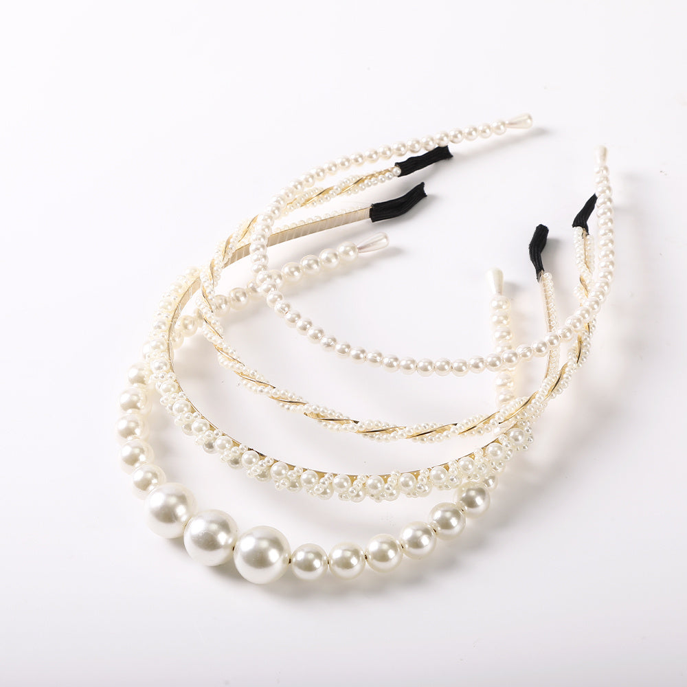 4PCS Faux Pearl Headbands for Women Rhinestones Hair Hoop Wedding Accessorie