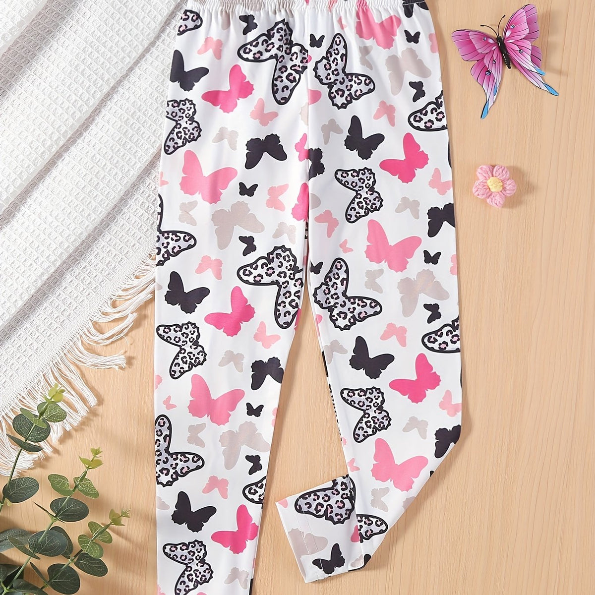Girls' Leopard Butterfly Print Skinny Pants Leggings Ankle Length