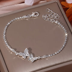 Double Butterfly Rhinestones Chain Bracelet Hand Chain Jewelry