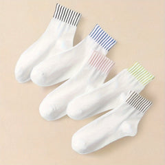 5 Pairs Striped Crew Socks Women's Mid Tube Stockings