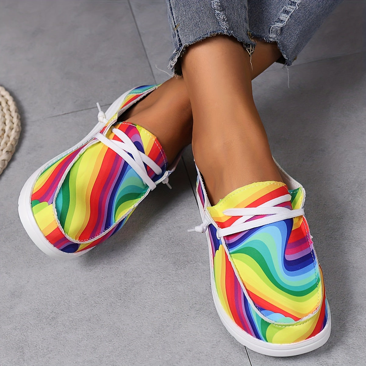 Colorful Rainbow Slip On Loafers Shoes Lightweight Soft Comfortable