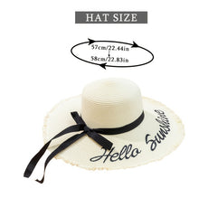 Large Sun Hat Hello Sunshine Embroidery Straw Hats Breathable Travel Beach Cap