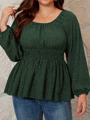  Leopard Print Lantern Sleeve Peplum Top