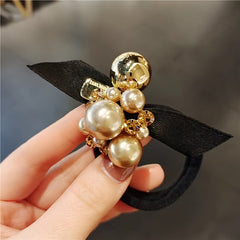 Faux Pearl & Bow Hair Tie Elastic Ponytail Holder