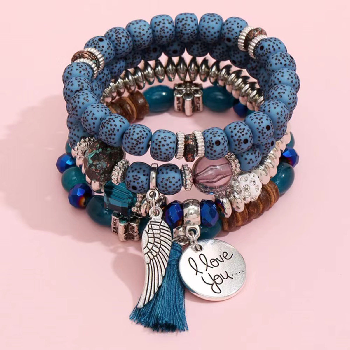 4pcs Beaded Plastic Bracelets Set Stylish Design