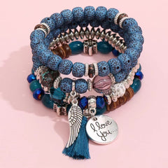 4pcs Beaded Plastic Bracelets Set Stylish Design