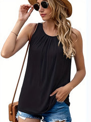Women's Solid Crew Neck Tank Top Sleeveless Summer Shirt