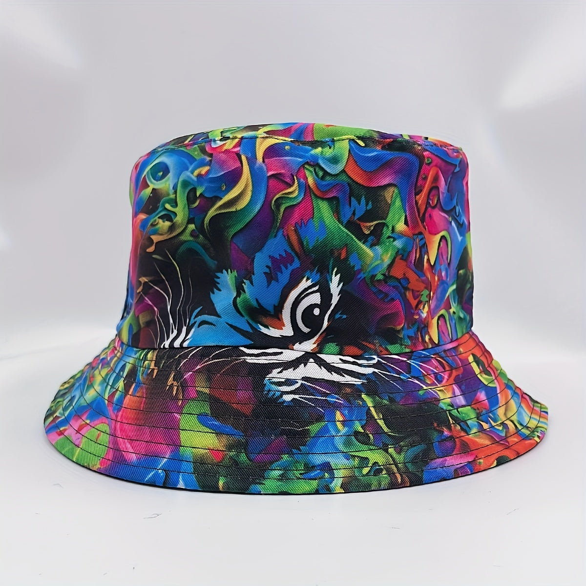 Tie Dye Tiger Print Bucket Hat Reversible Graffiti Printed Cotton Basin Hat