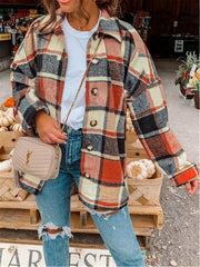  Plaid Print Long Sleeve Button Up Blouse