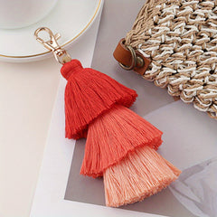 Boho Tassel Keychain Gradient Key Ring Purse Bag Car Decoration Women Gift