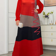  Colorblock Long Sleeve Maxi Dress