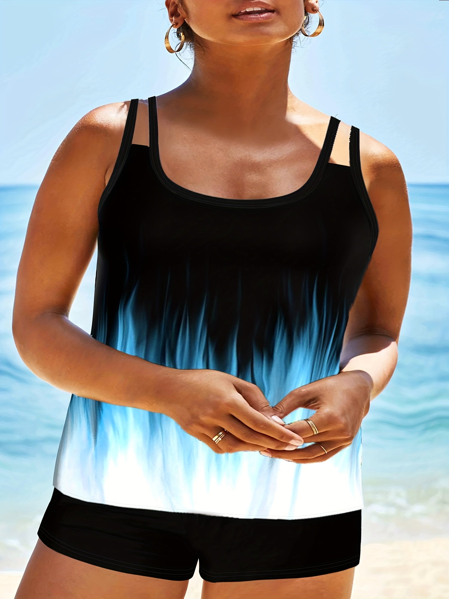  Ombre Print Tank Top & Shorts Swimsuit Set