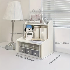 Double Height Desk Shelf for Dormitory Office - Books and Stationery Organizer