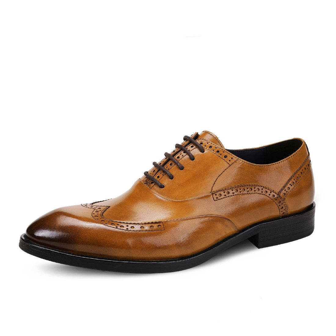 FARWARWO Wingtip Brogue Leather Oxford Shoes Light Brown