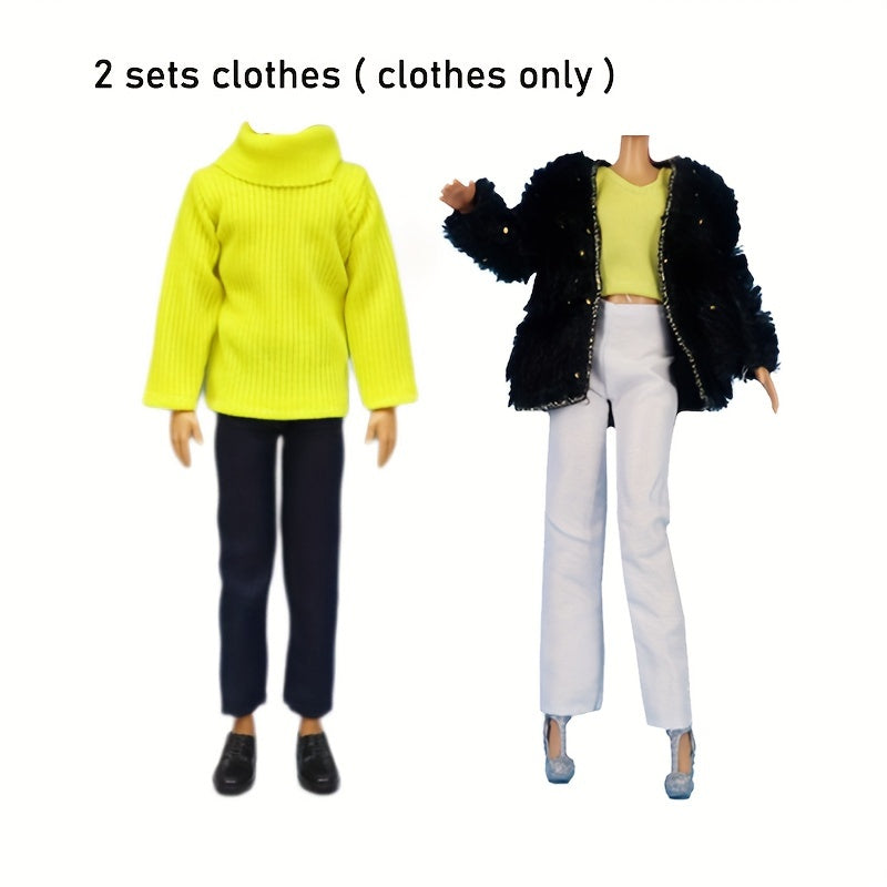 2 Sets Doll Winter Clothes Top Pants Coat Couple Doll Clothes Christmas Gift