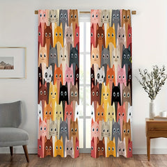 Cat Animal Printed Semi Blackout Curtains for Living Room