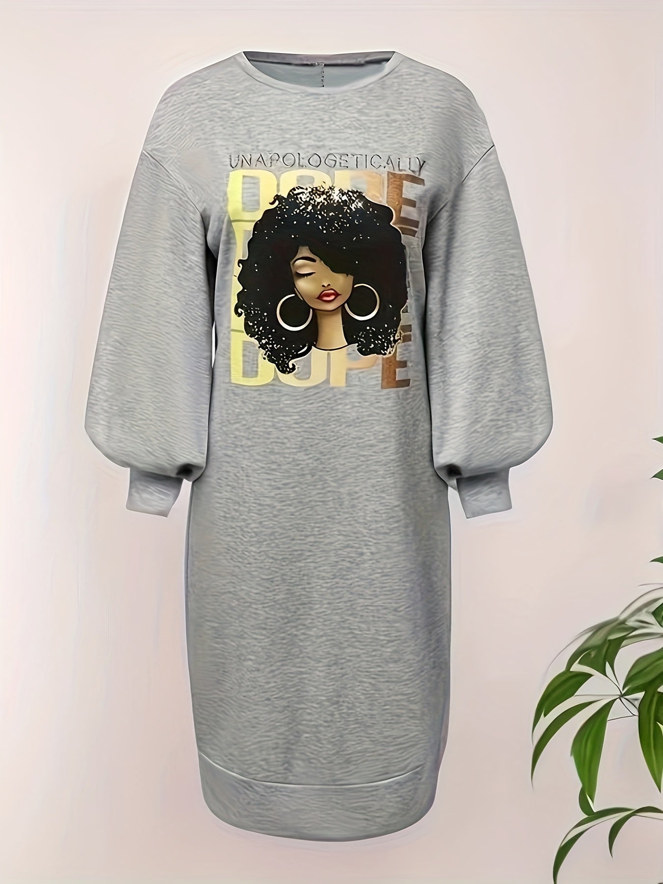  Casual Dress Women's Plus Cartoon Girl & Art Letter Print
