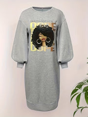  Casual Dress Women's Plus Cartoon Girl & Art Letter Print