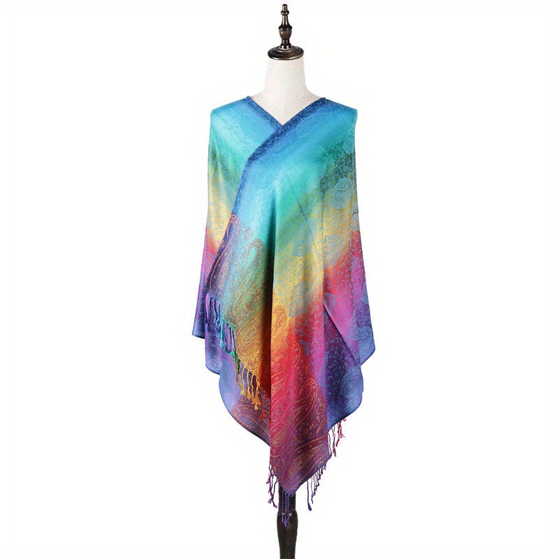 Paisley Jacquard Tassel Scarf Large Gradient Shawl