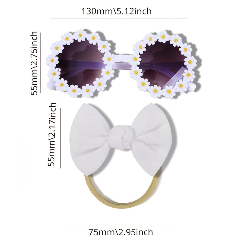 Kids Bowknot Hairband & Flower Sunglasses Set