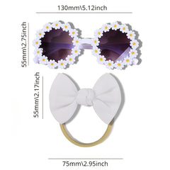 Kids Bowknot Hairband & Flower Sunglasses Set