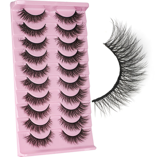 10 Pairs Fluffy 3D Faux Mink Eyelashes Soft Natural Extensions Dramatic Makeup