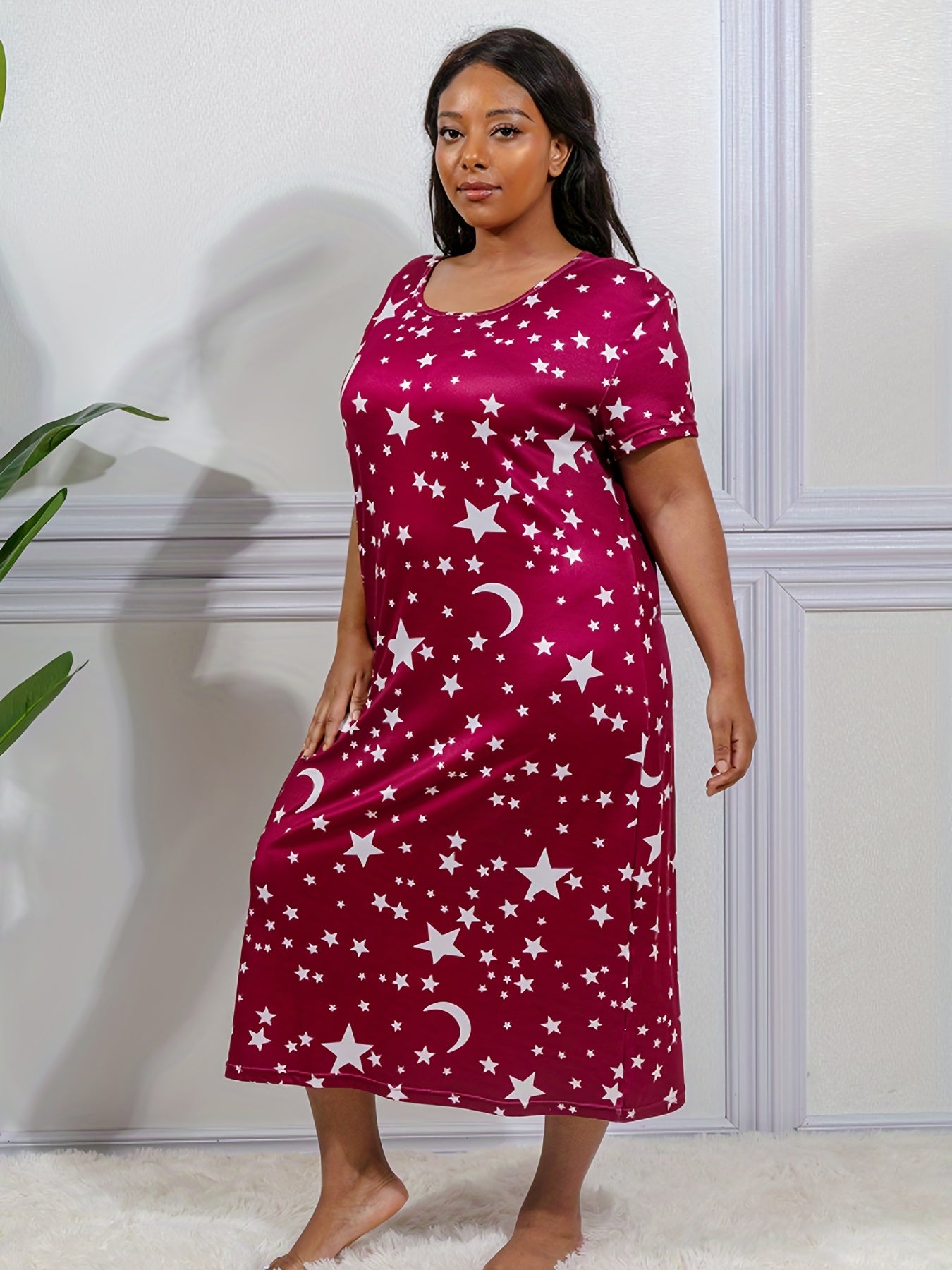  Star & Moon Print Nightdress High Stretch