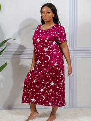  Star & Moon Print Nightdress High Stretch