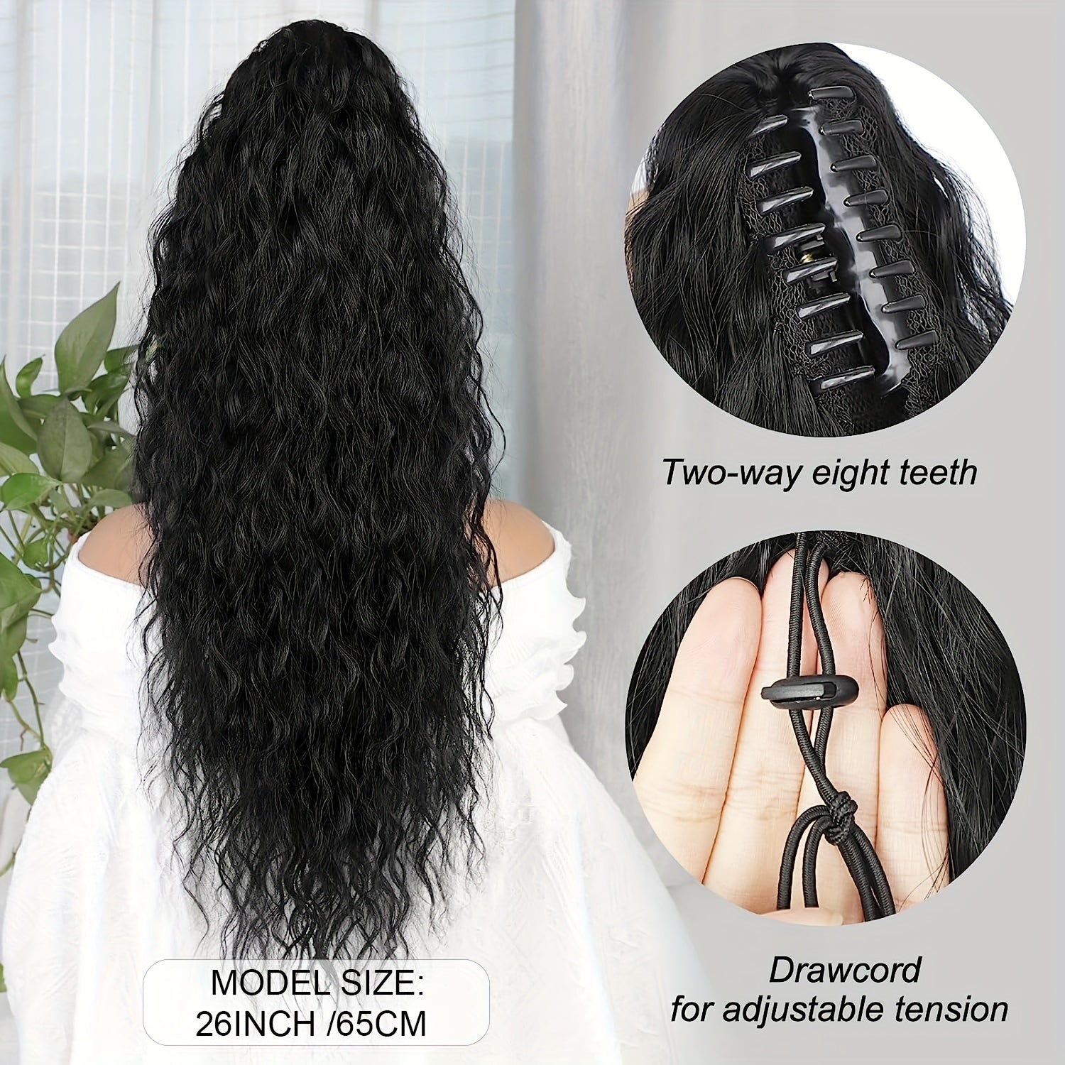 Long Curly Wavy Claw Clip Ponytail 26 Inch Synthetic Hair Extension