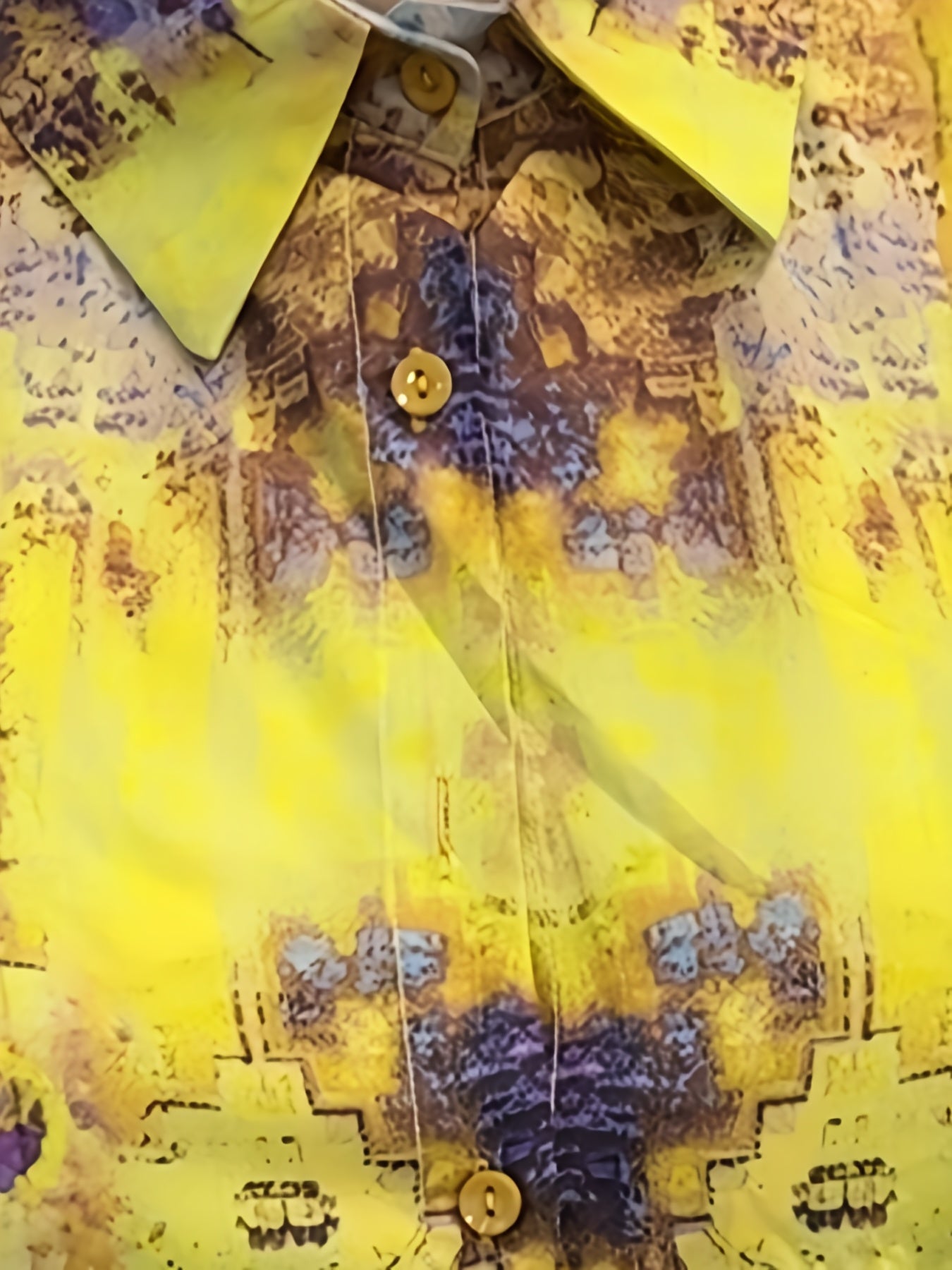 Geometric Print Distressed Blouse Button-Up Collar Shirt