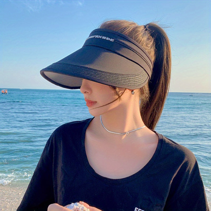 Wide Brim Ponytail Visor Hat UPF 50 UV Protection Sun Hat For Women