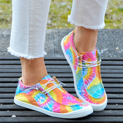 Tie Dye Canvas Casual Sneakers Low Top Lace-Up Women's Shoes
